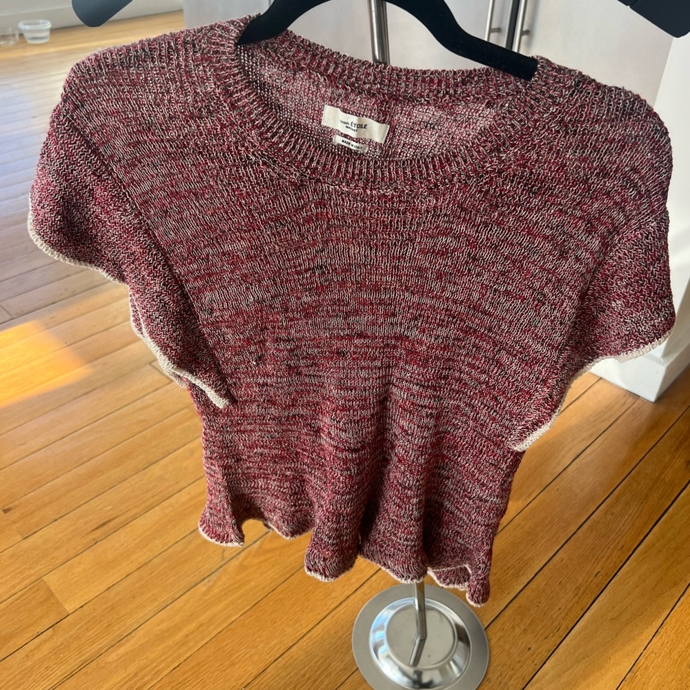 Isabel Marant Women's Red Marbled Knit Short sleeve Sweater Made in Italy